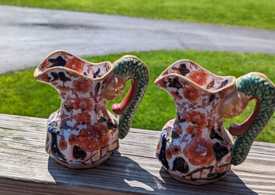 Two(!) Mason’s Ironstone Imari Pitchers With Hydra Handles Multicolor Lively 6"