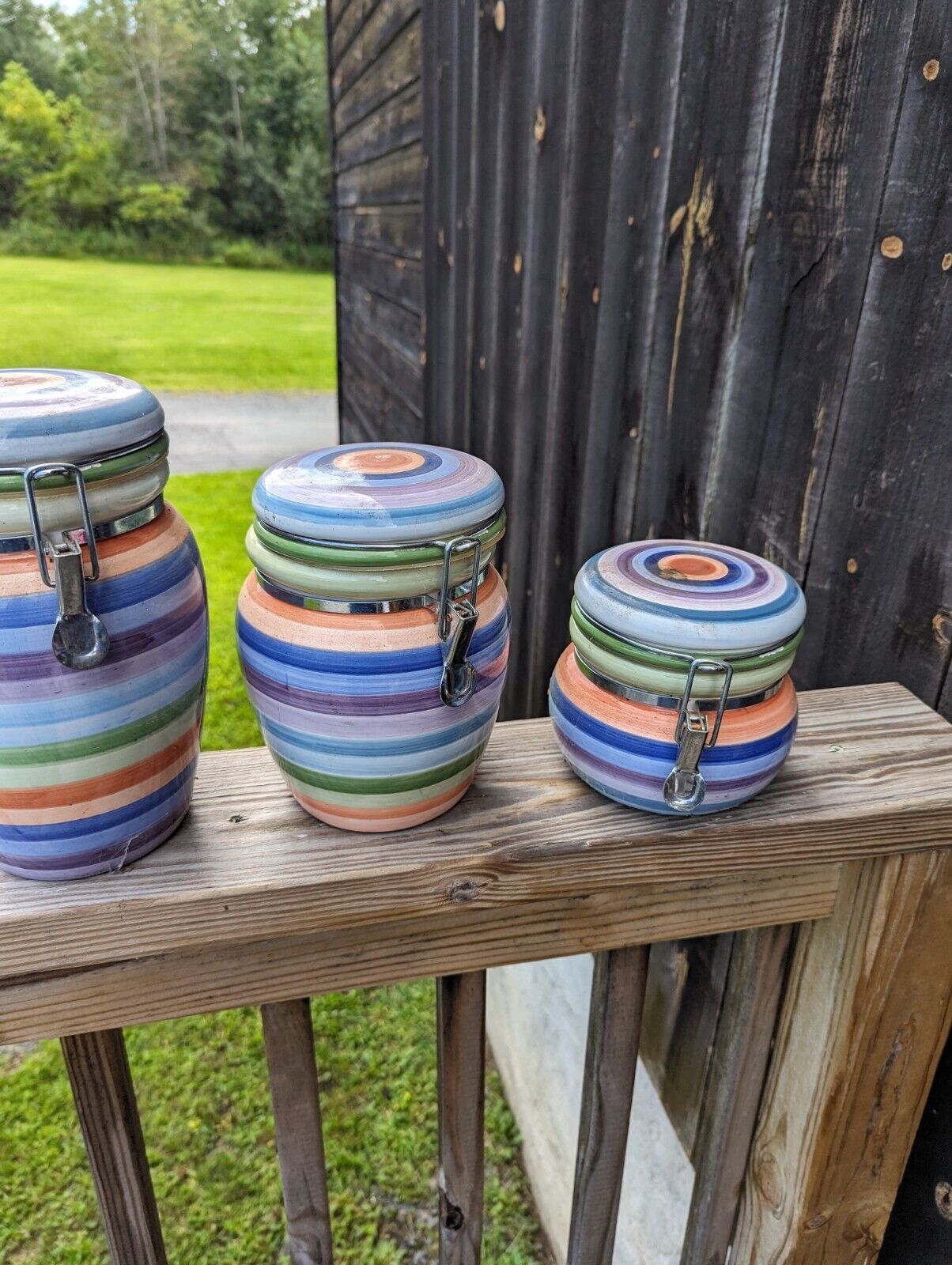 Kitchen Multicolor Canisters Set Of Three Different Sizes