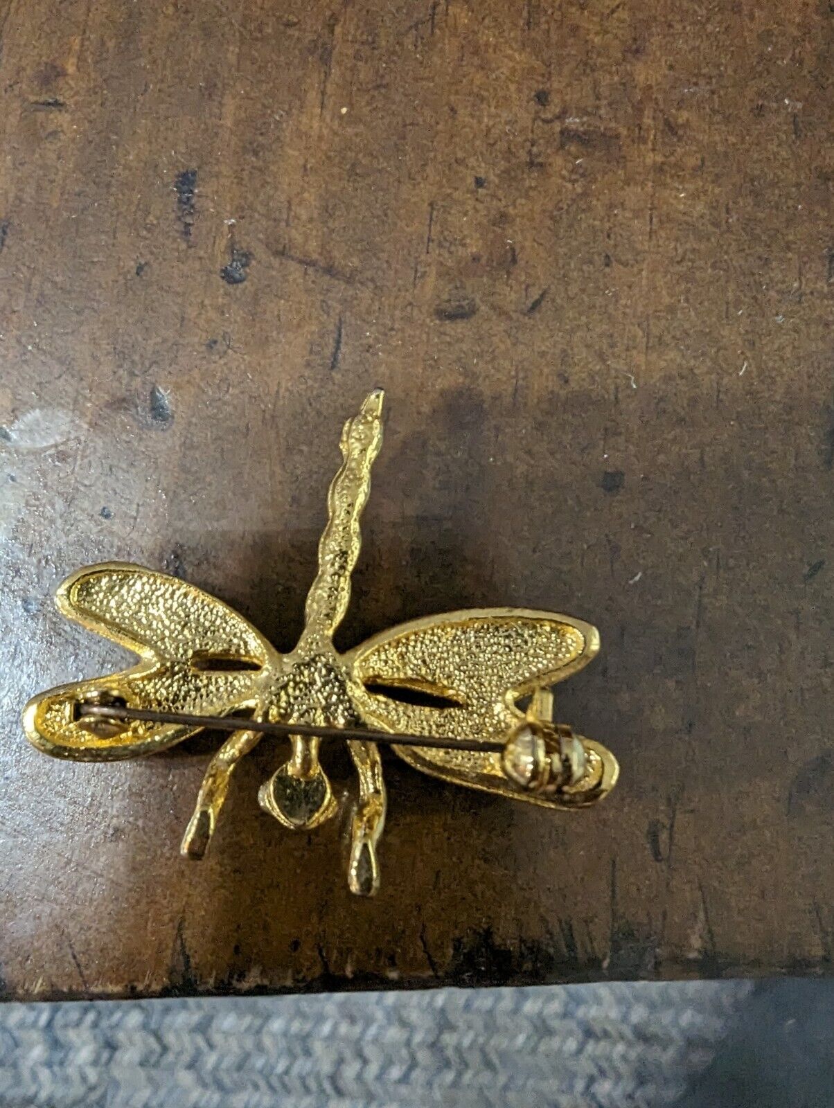 Gold Tone Enamel Dragonfly Brooch Pin Fashion Estate Jewelry - 1.5" x 1.75"