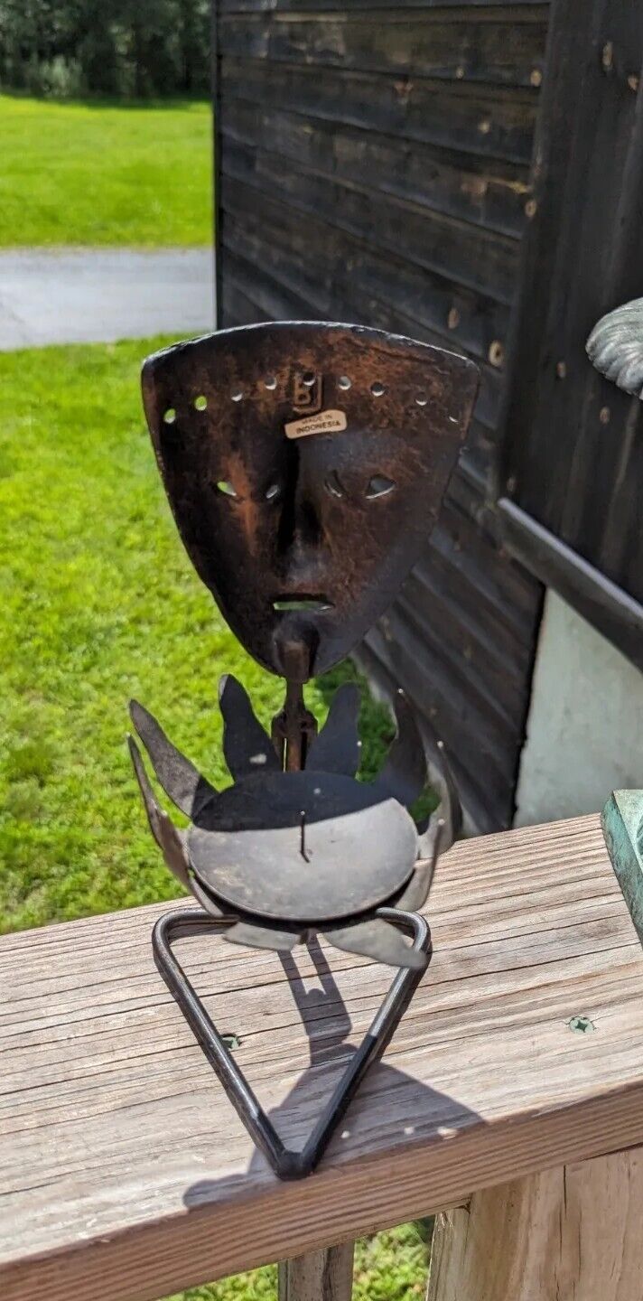 Unique Triangular Shaped Metal Mask Face Candle Holder From Indonesia