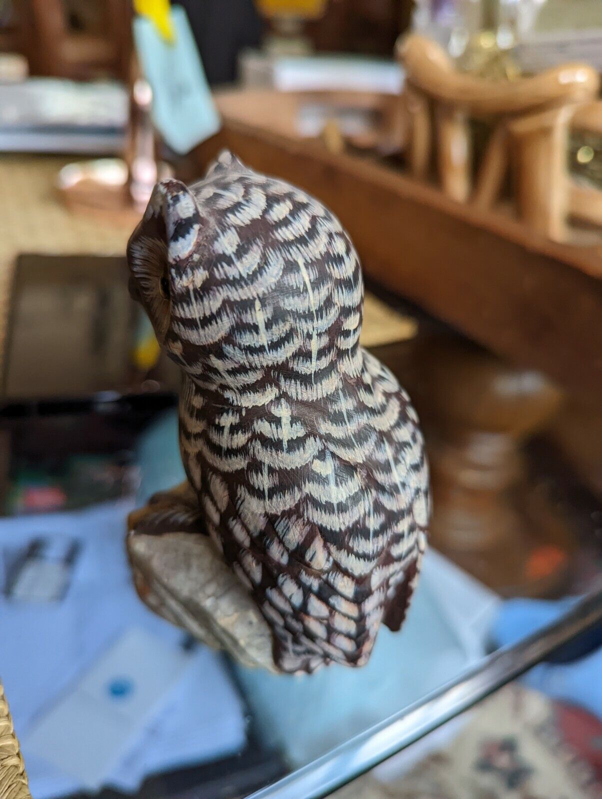 Vintage Asian Beautiful Stone Owl On Perch