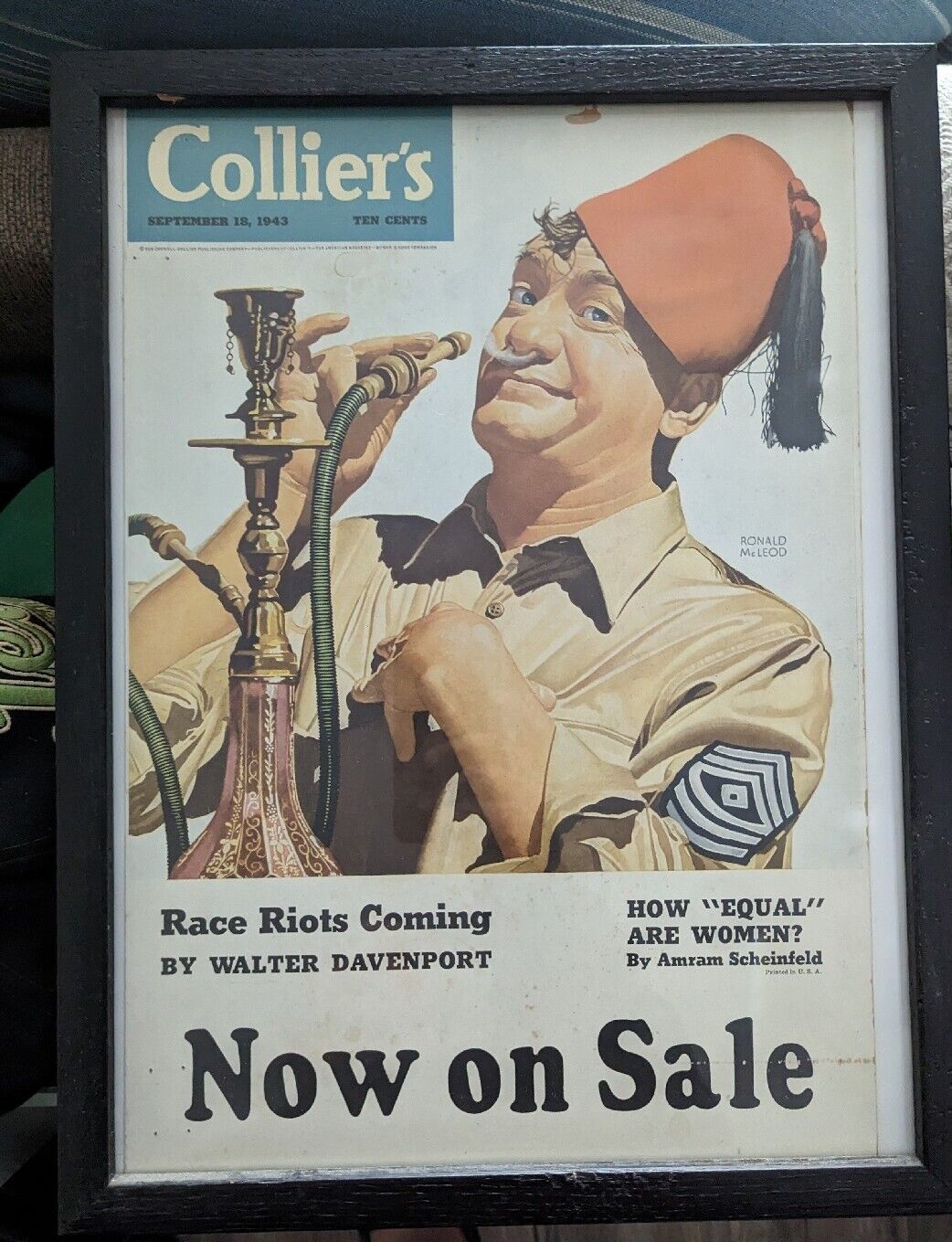 Framed Vintage Magazine Ad Ephemera - Collier's Cover Page Shriner  Houka- 1943