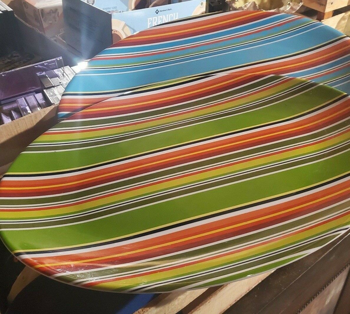 Two Large Retro Art Deco Oval Plastic Trays multi colored