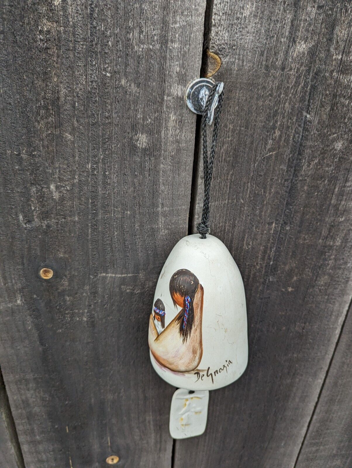 Vintage DeGrazia Native American Pottery Bell WindChime HandPainted Mother Child