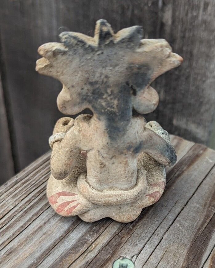 Vintage Seated Hand Made Mayan Clay Tribesman Figurine About 3" Tall