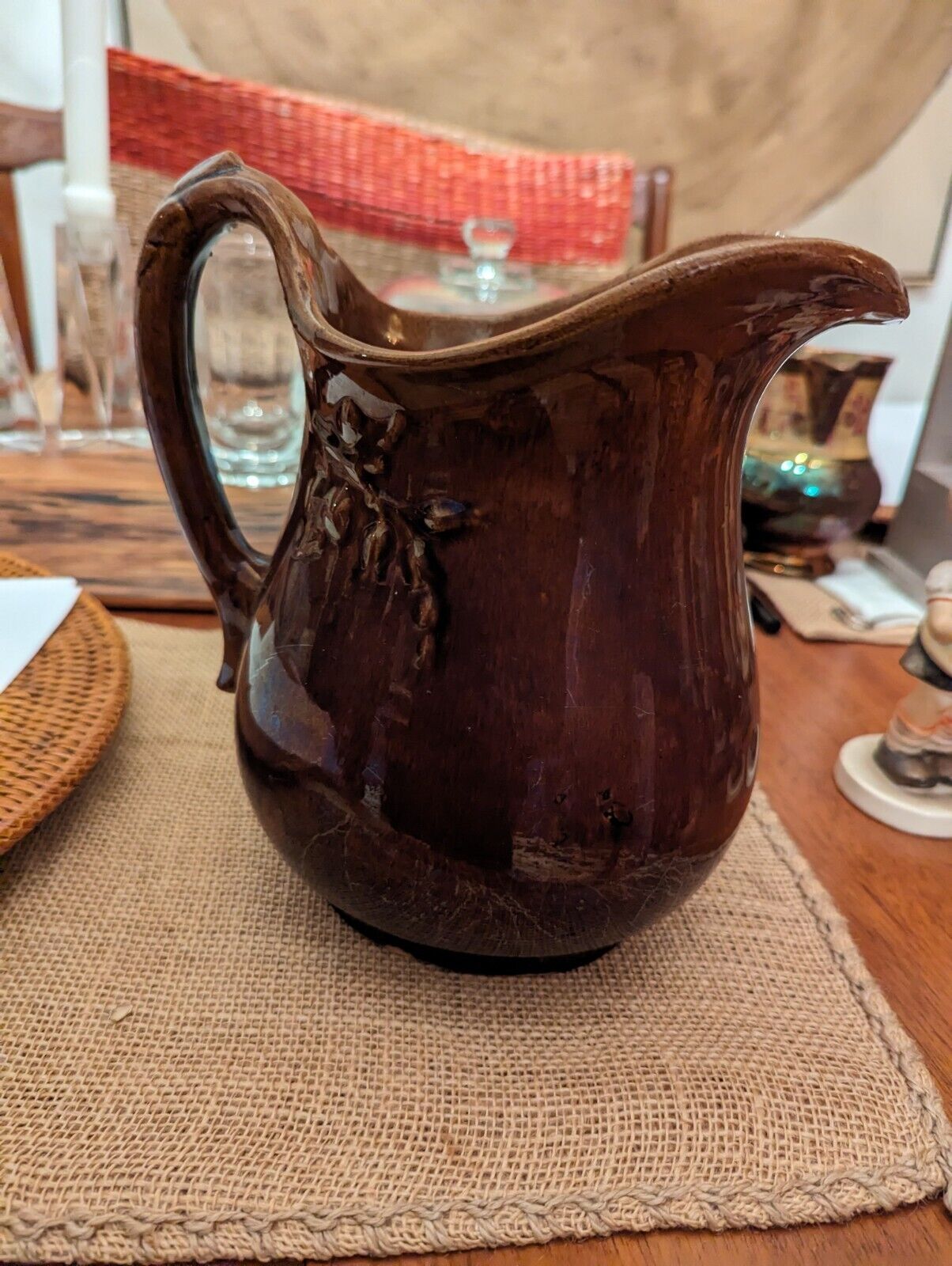 Brown Glazed Pottery Pitcher