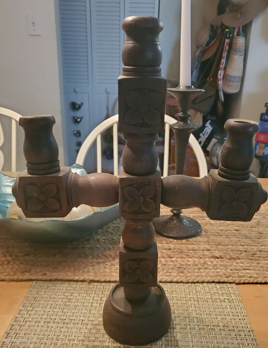 Gothic Style Wood 3 Candles Holder