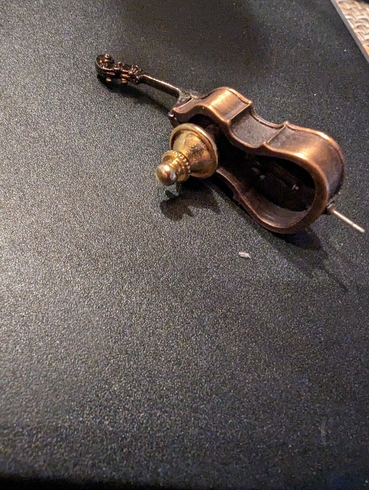 Vintage Violin Pin Back Brass 2.5"