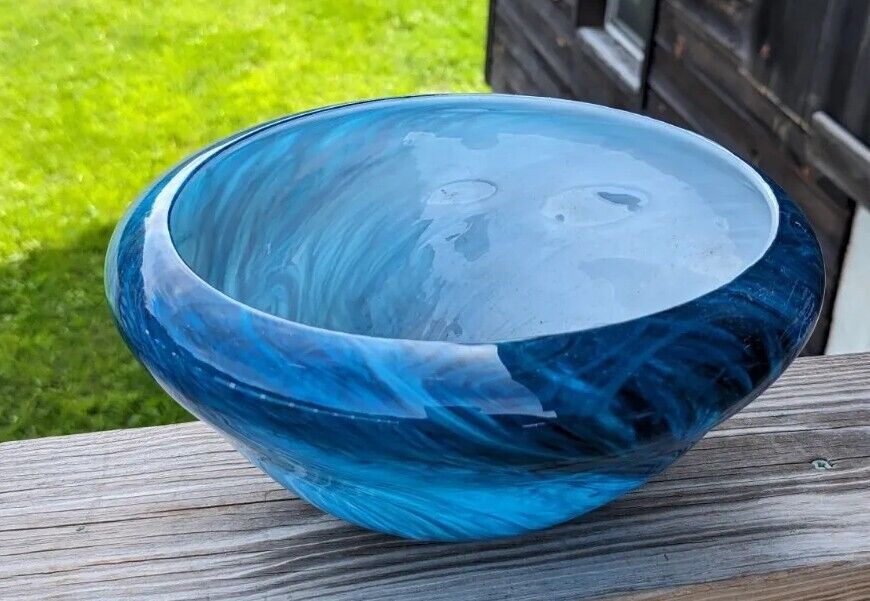 Dynasty Gallery Glass Fantastic Large Blue Bowl 10" Diameter, 5" Hight