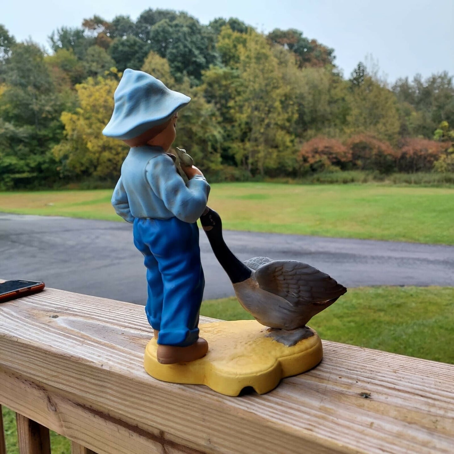 LARGE HOLLAND MOLD BOY WITH A GEESE PORCELAIN FIGURINE 9" TALL.