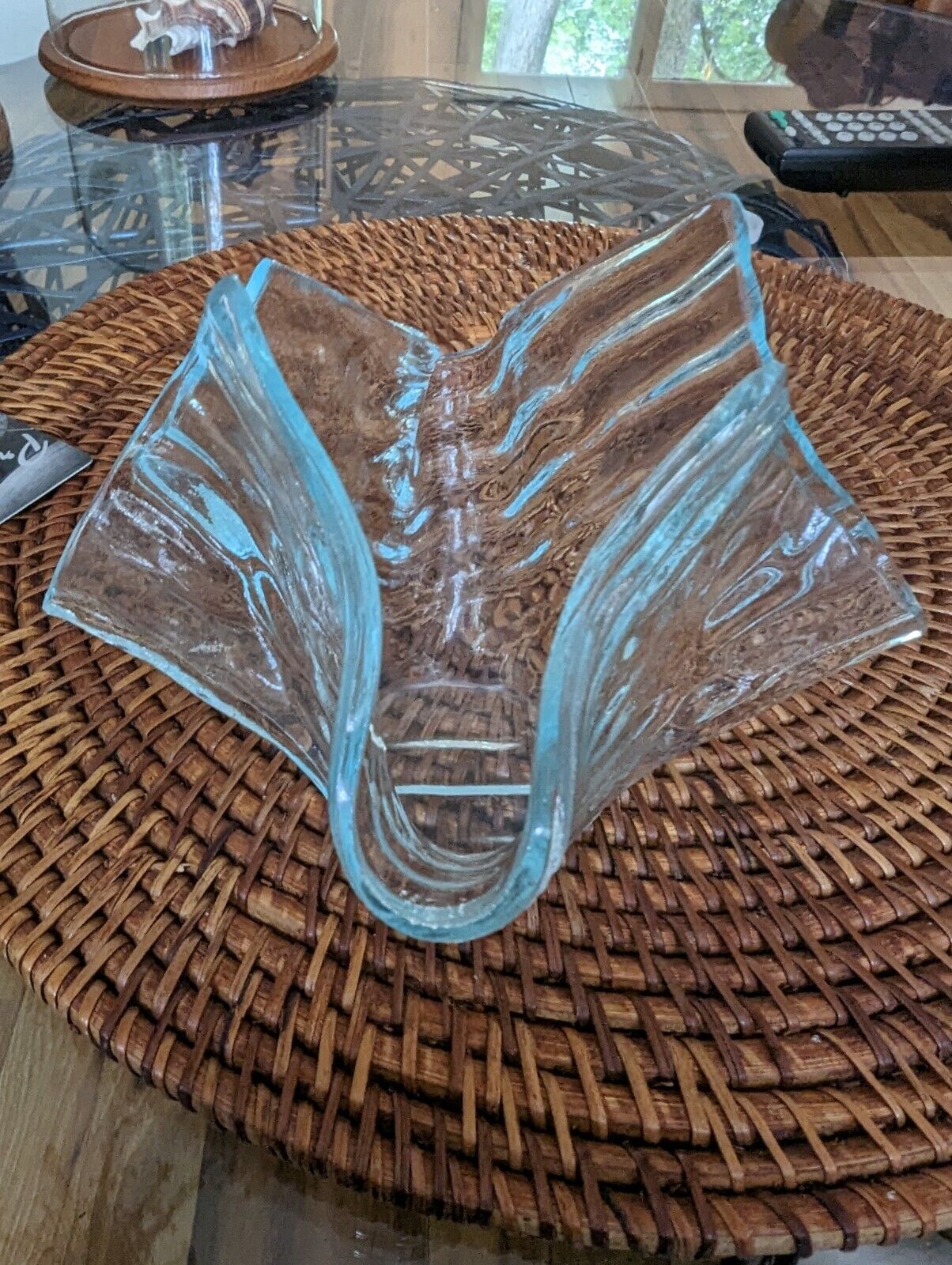 Vintage Blue Swirl Glass Candy Dish