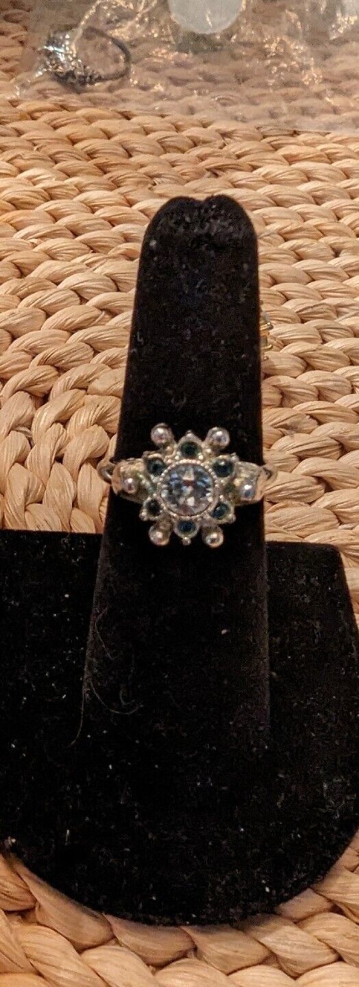 Vintage Avon White and Light Blue Rhinestone Ring, Size 5 With Guard, 7 If Out