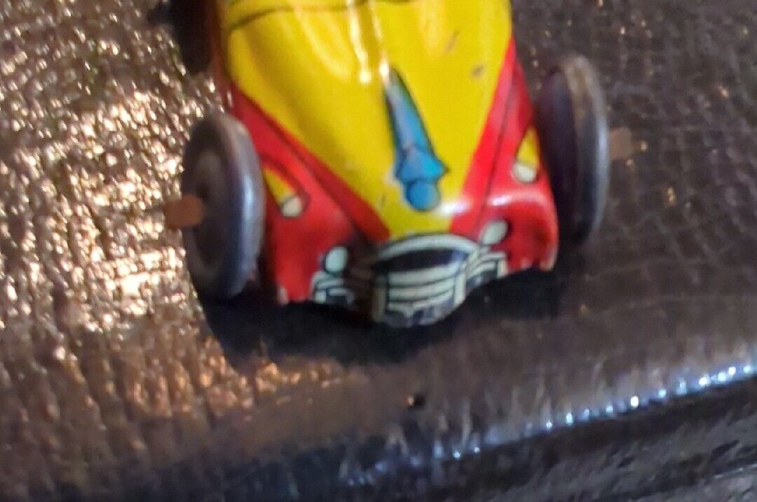 1940s Japan Tiny Tin Litho Toy Car Yellow & Red Taxicab Plate Vintage