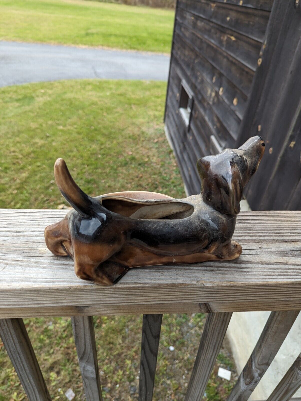 Vintage MCM 50s 10 Inch Dachshund Ceramic Planter Trinket Dish Weiner Dog