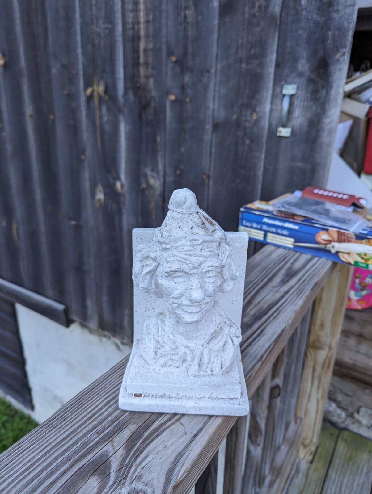 Vintage White Plaster Clown Bookend