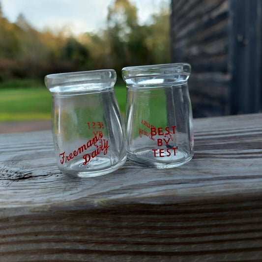 Vintage Freemans Dairy Best By Test Glass Bottles Cream Small Set of 12