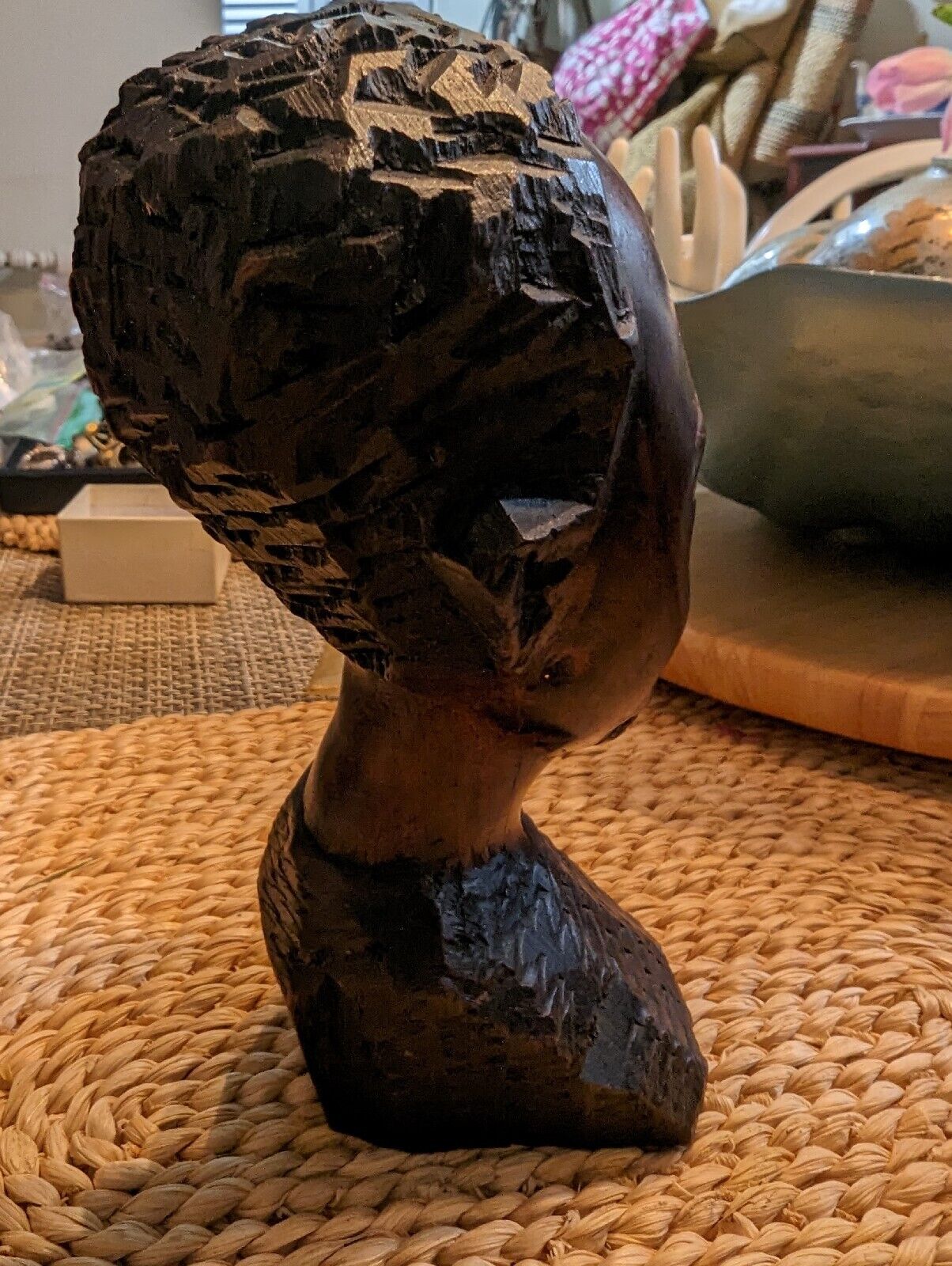 Vintage Hand Carved Male Head Sculpture 8” Tall Solid Wood