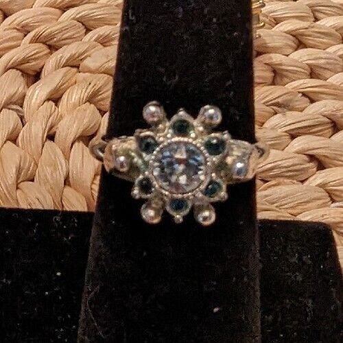 Vintage Avon White and Light Blue Rhinestone Ring, Size 5 With Guard, 7 If Out