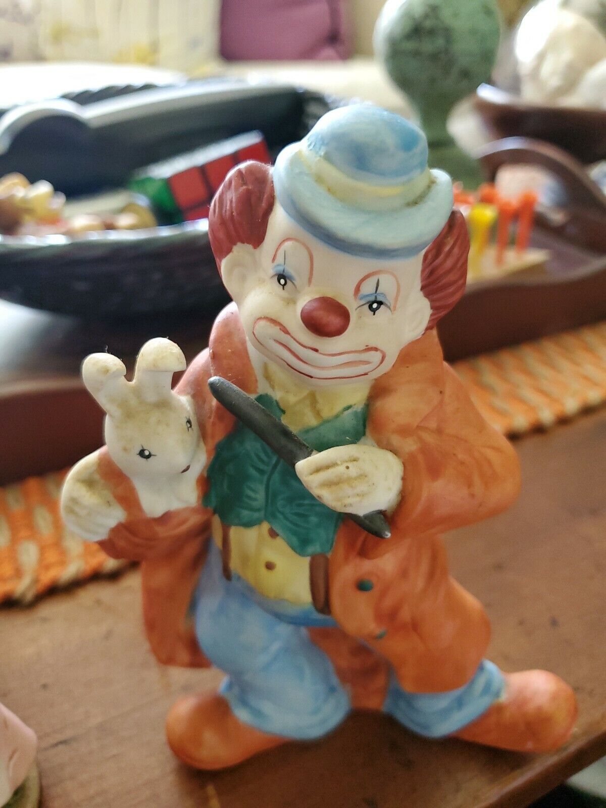 Enesco Clown with Long Coat, Big Shoes, and Rabbit - Porcelain/Ceramic 6"