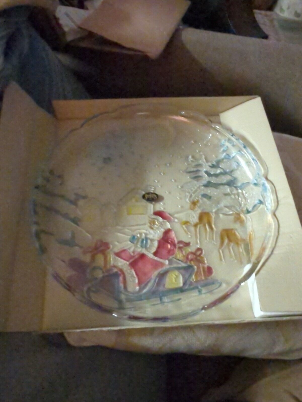 CRYSTAL CLEAR STUDIOS SLIEGH BELLS PLATTER/HAND PAINTED 14" 1991 JAPAN