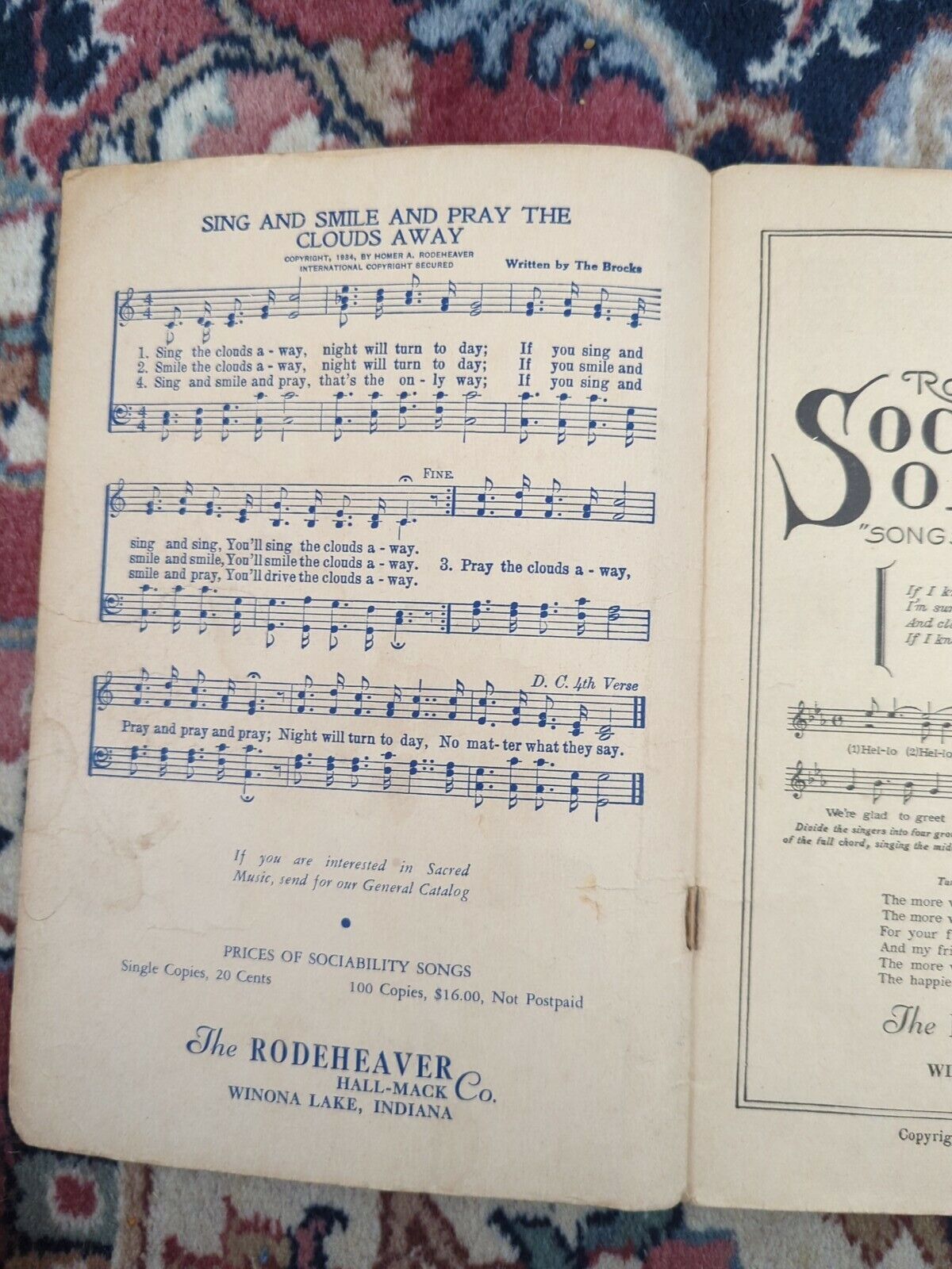 Sing Sociability Songs Sheet Music The Rodeheaver Hall-Mack Co. Used 1928