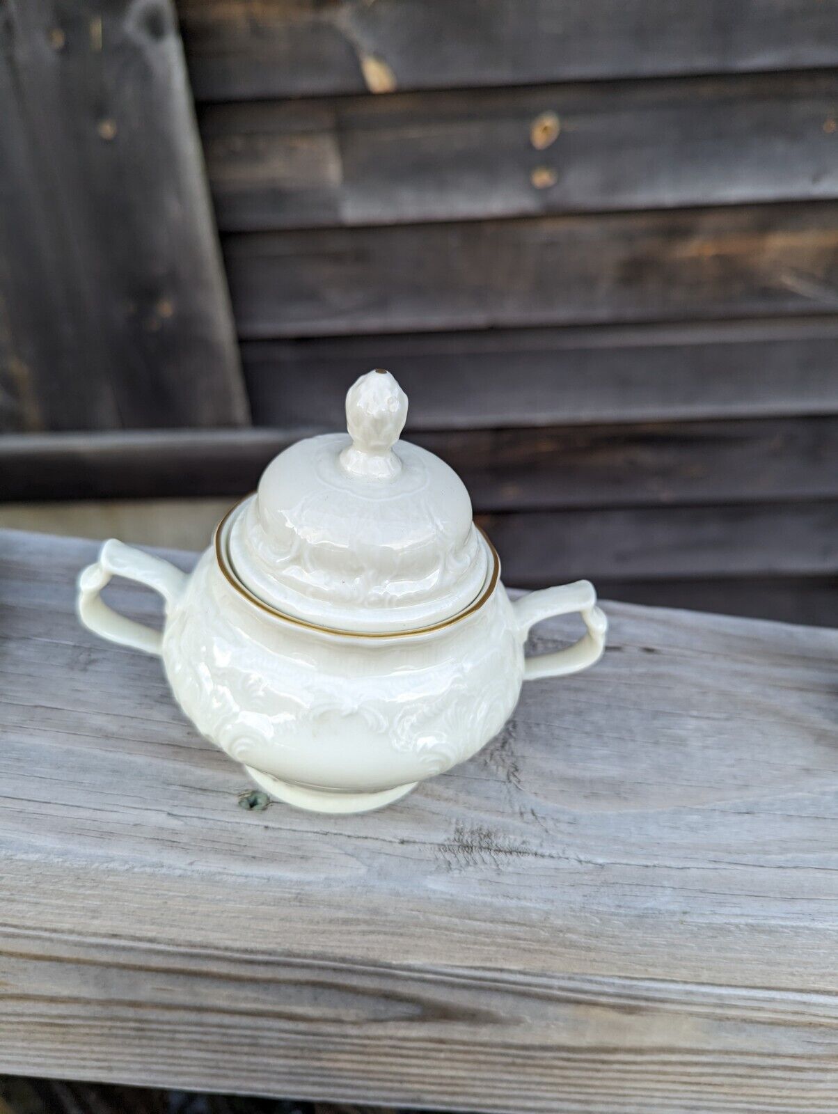 Rosenthal Classic White Germany Embossed Sugar Bowl with Lid Gold Trim