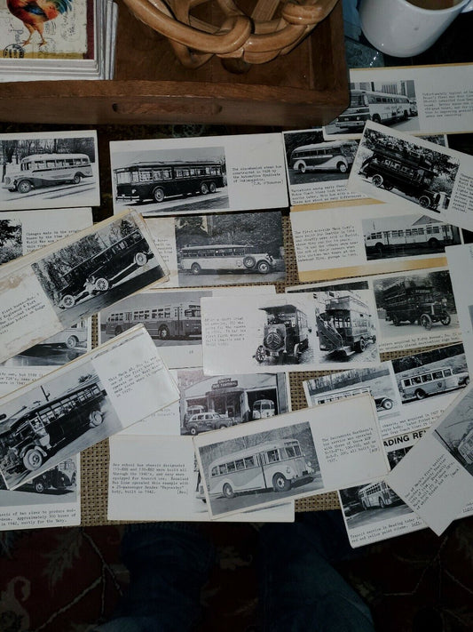 Early 1900s Buses Collection Picture Cards with typed written description.