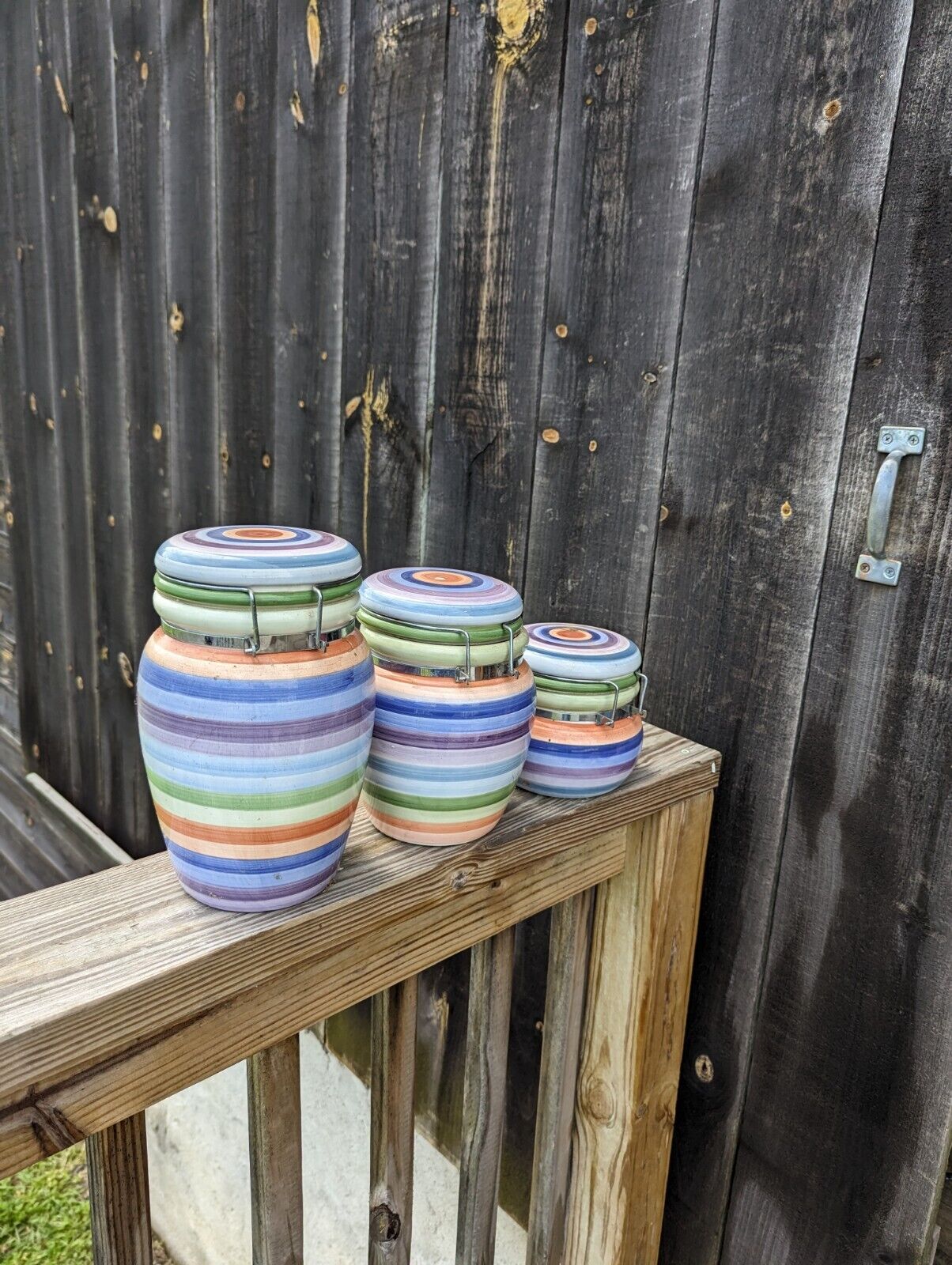 Kitchen Multicolor Canisters Set Of Three Different Sizes