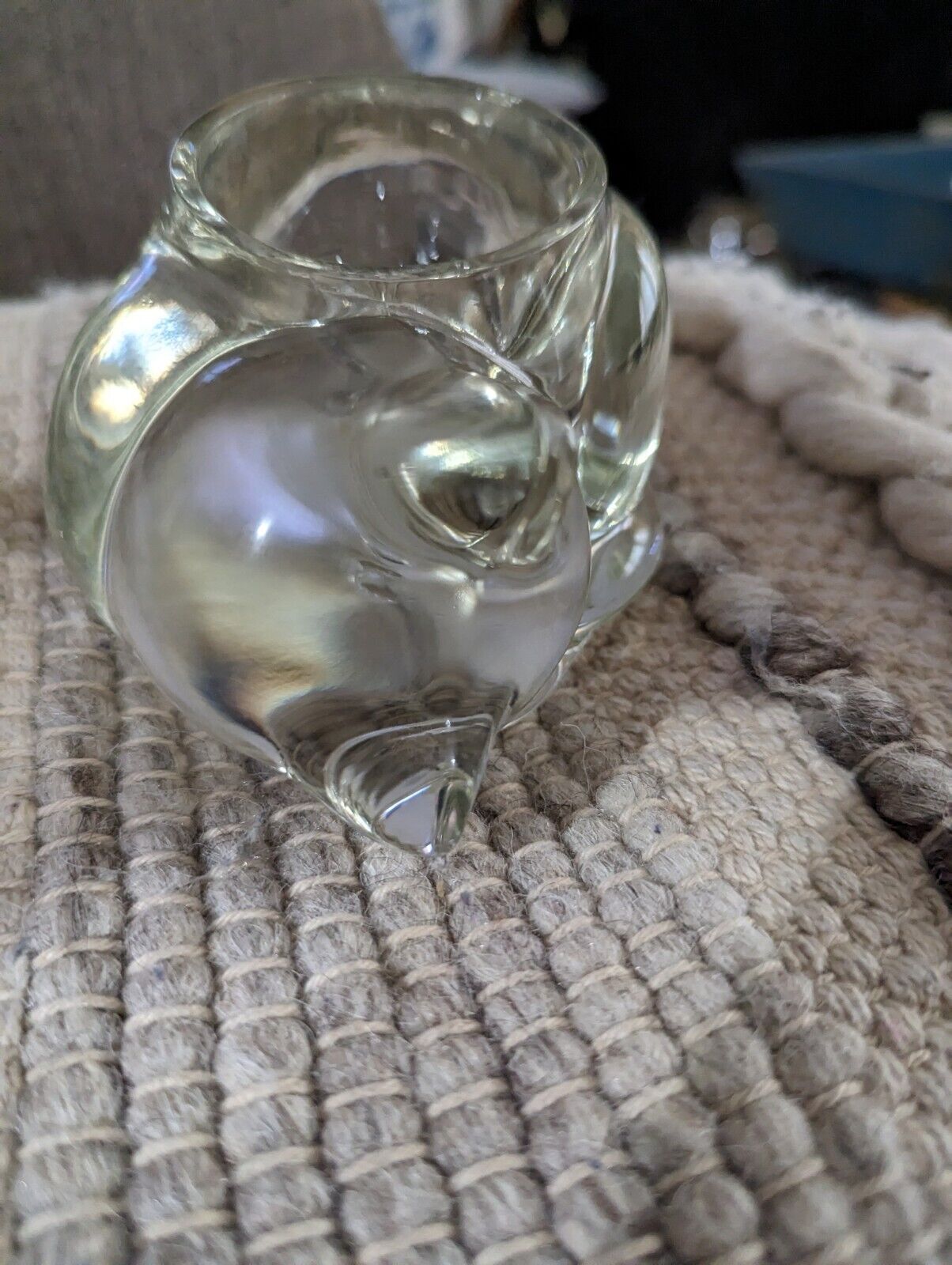 VINTAGE  Avon 5" clear sleeping kitty cat votive candle holder