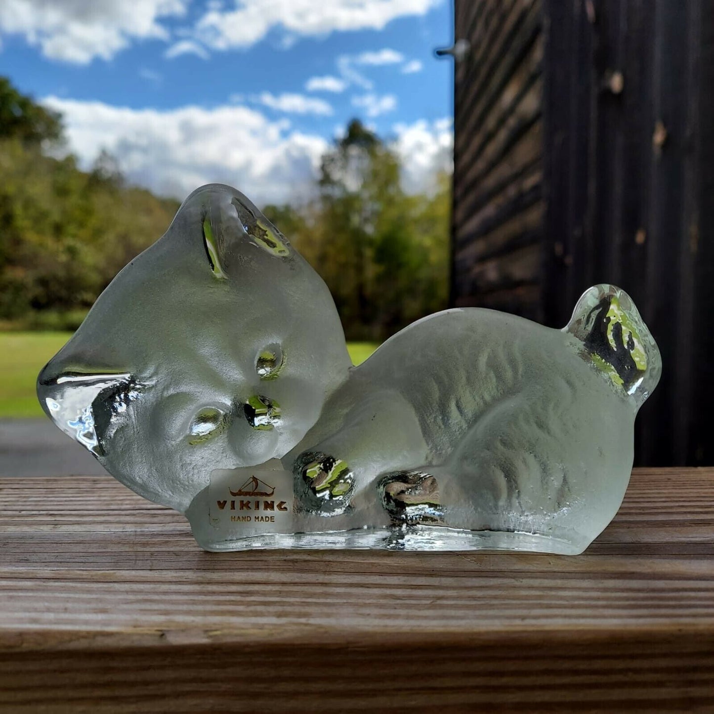 Viking Hand Made Glass Crouching Kitten