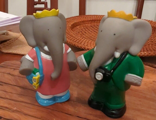 Vintage 90s King Babar & Queen Celeste Brunhoff Rubber Figurines Aprox 4" Tall