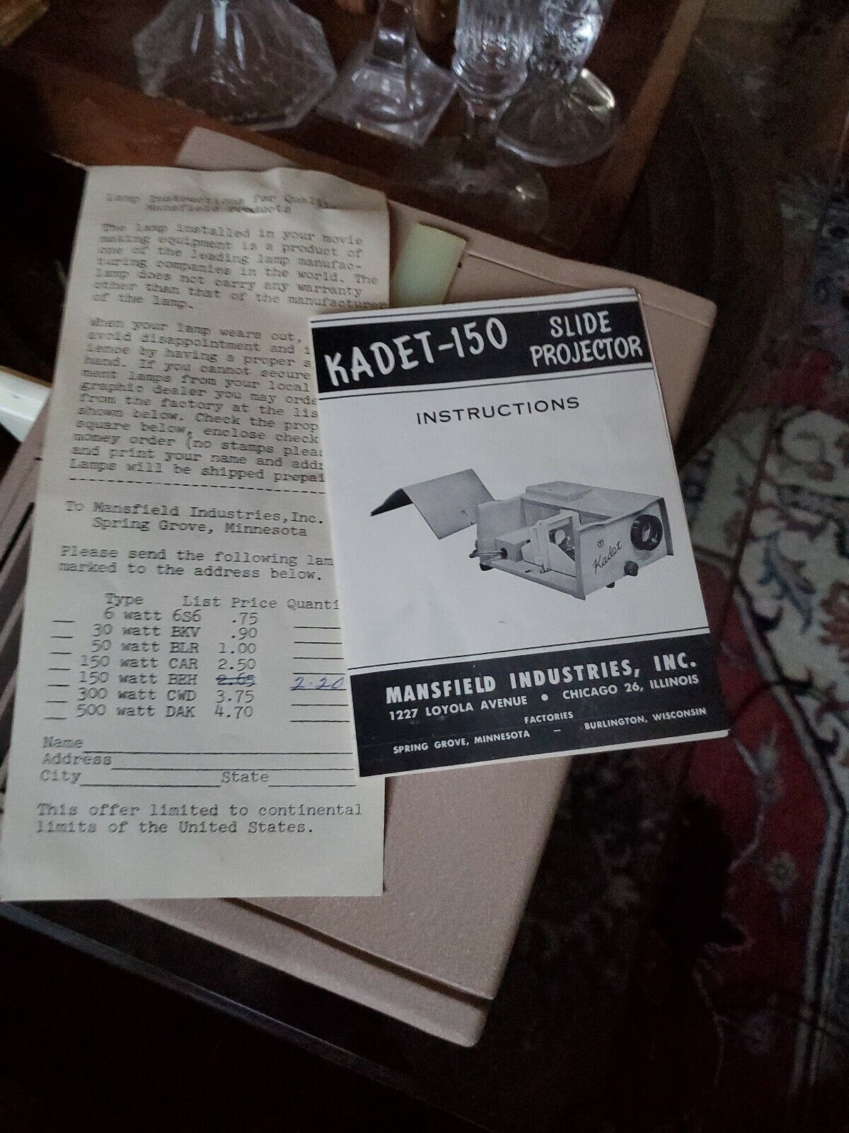 Mansfield Industries Kadet Slide Projector i0n original box