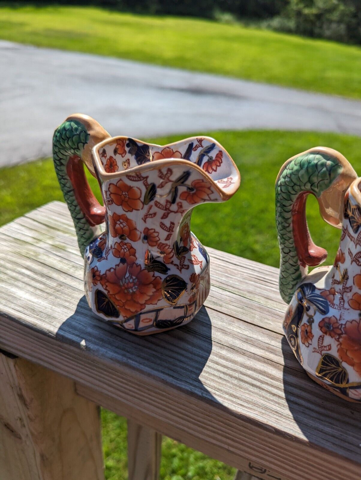 Two(!) Mason’s Ironstone Imari Pitchers With Hydra Handles Multicolor Lively 6"