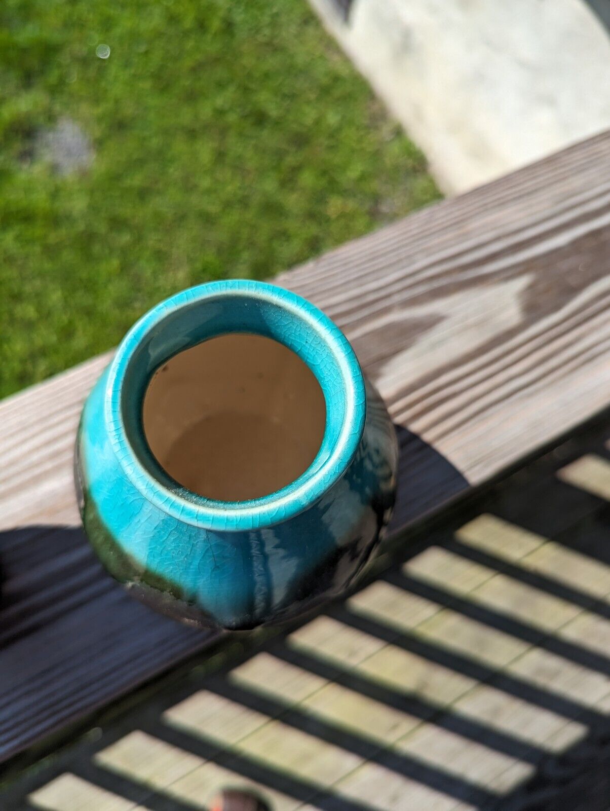 Clay Ceramic Vase Chocolate Brown With Glossy Turquoise Glaze Drip