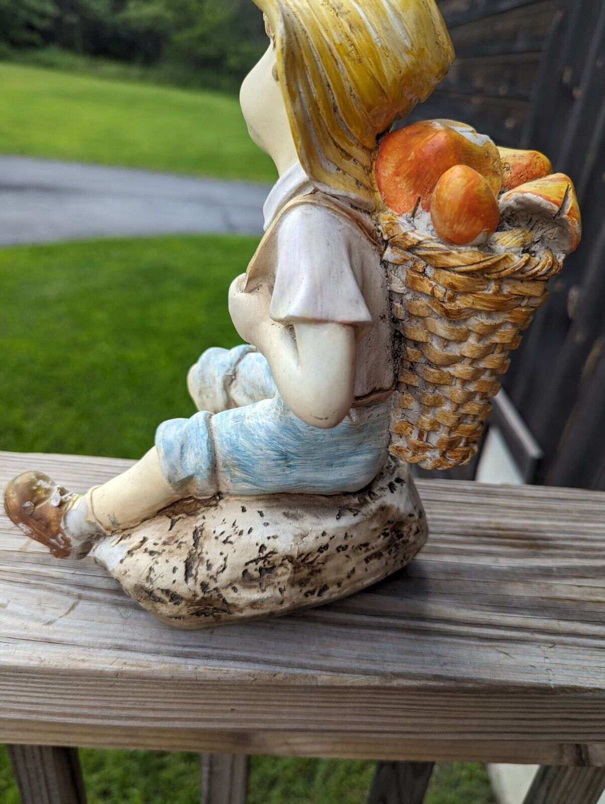 Large Tiered Daydreaming Innocent Young Homco Boy Sitting Down On Rock Figurine