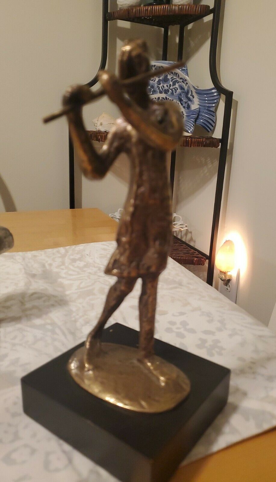 Brass Lady playing the Flute Art Statue