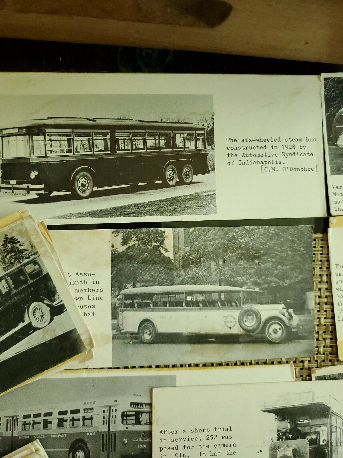 Early 1900s Buses Collection Picture Cards with typed written description.