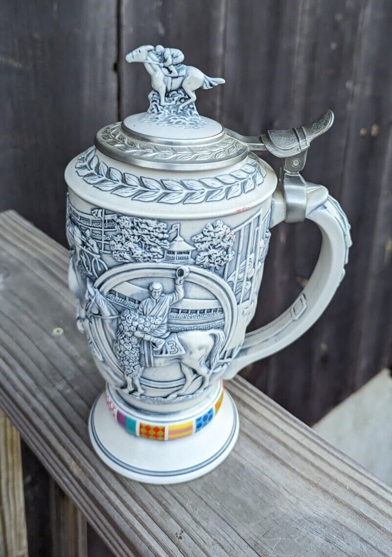 Vintage 1992 Avon “Winners Circle” Ceramic Stein w/ Pewter Lid 58240 M-Brazil