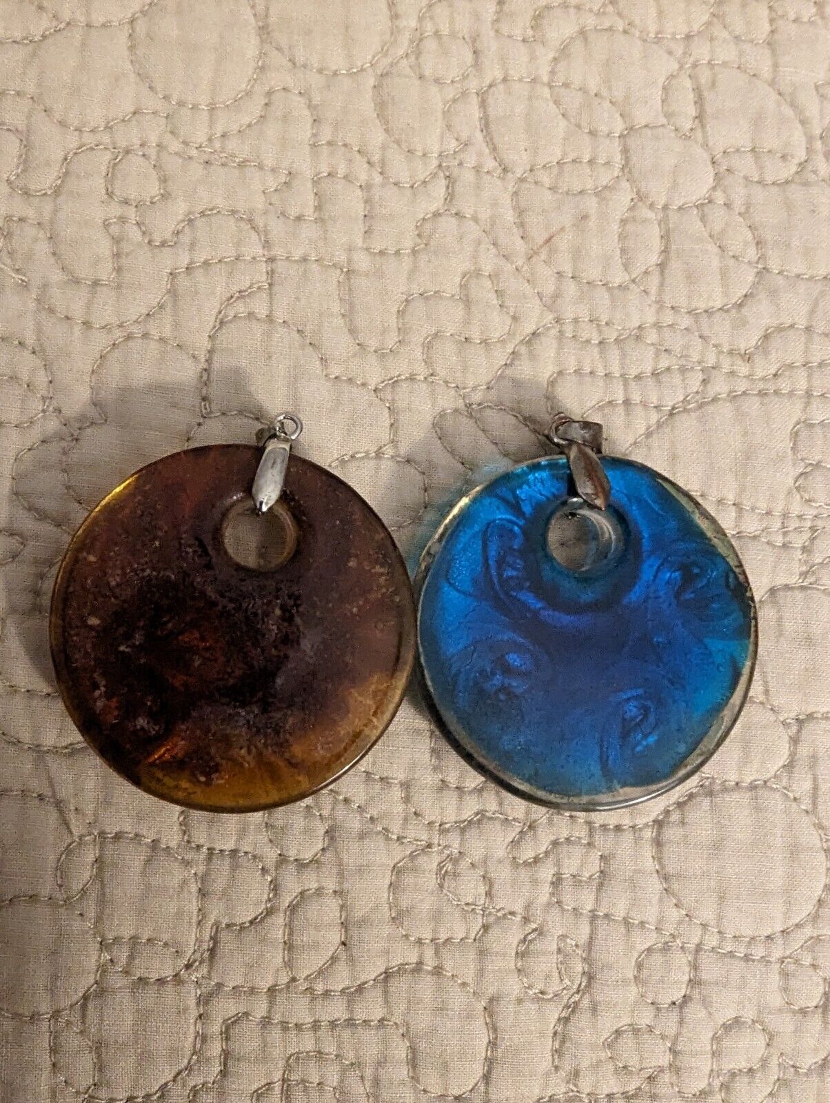 Two 18k GP Round Swirl Glass 2" Diameter Pendants