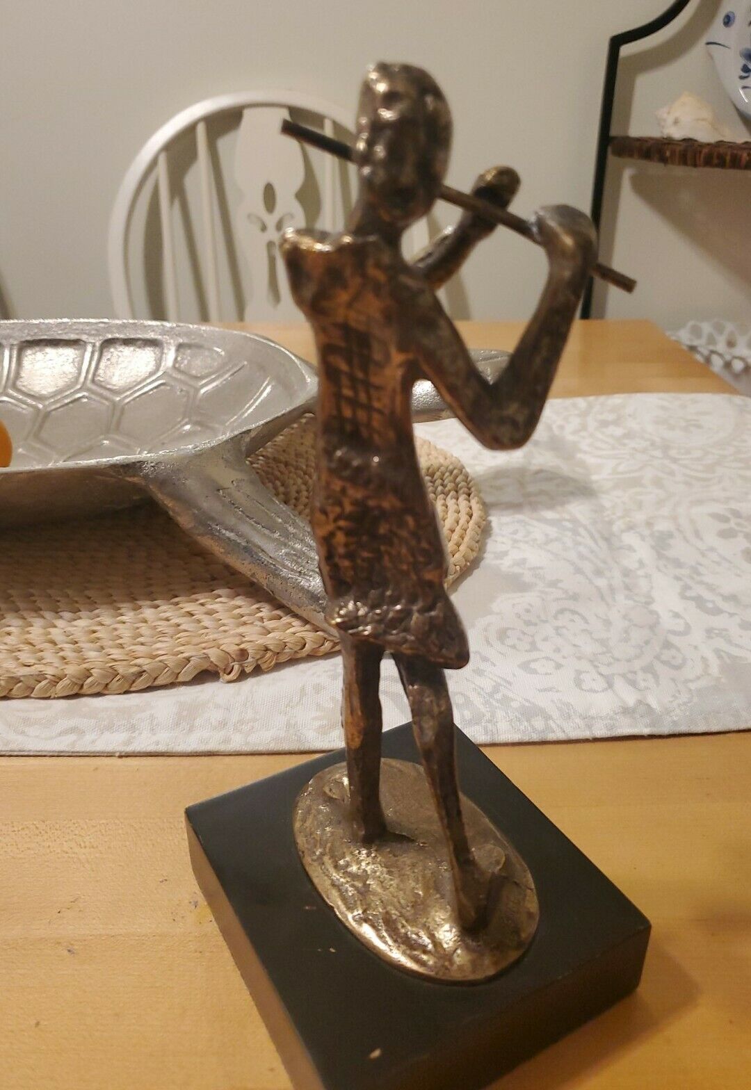 Brass Lady playing the Flute Art Statue