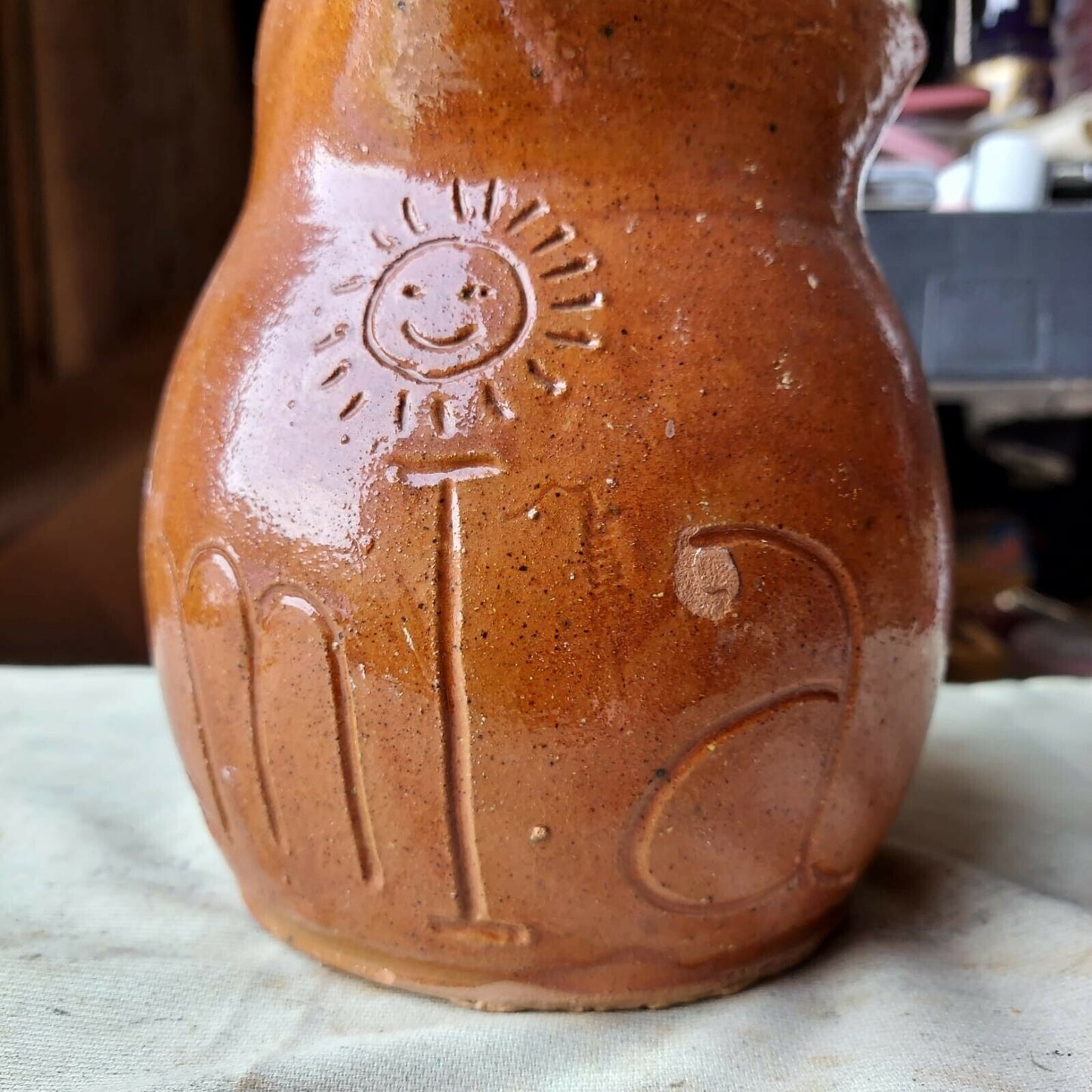 Vintage Mia Unique Brown Ceramic Pottery Made In Spain Pitcher