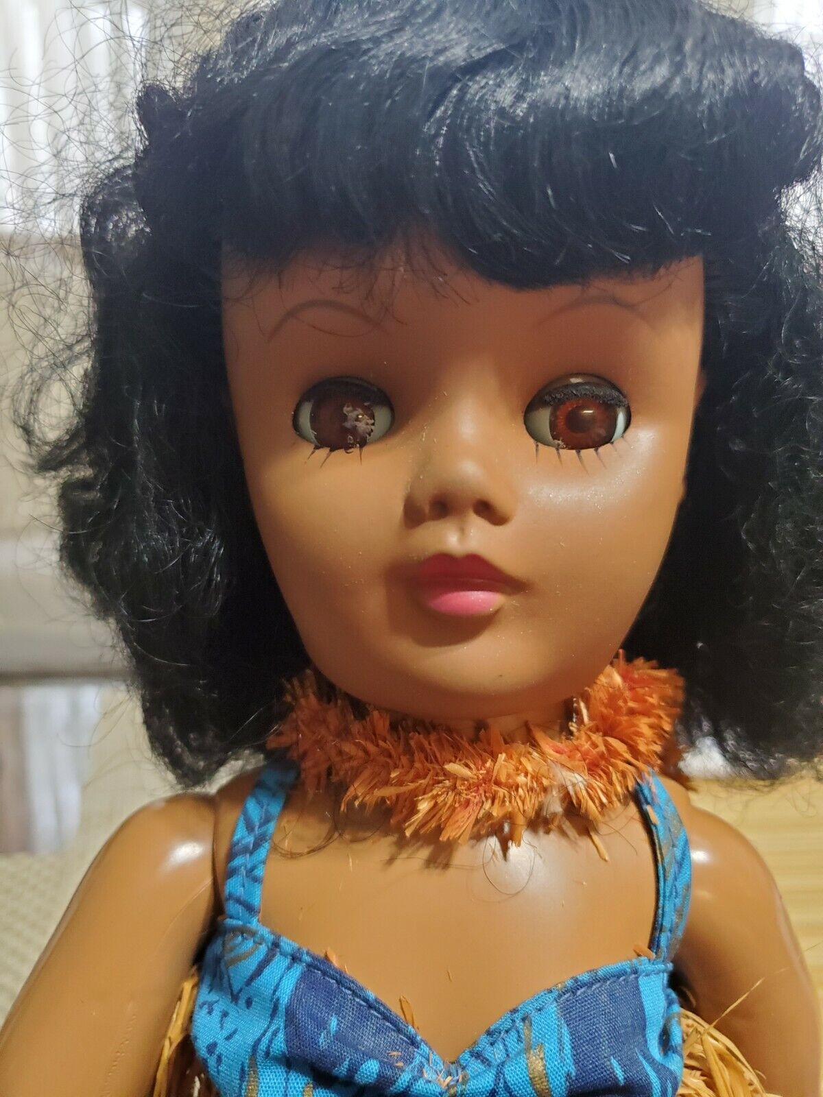 Polynesian Girl Porcelain Doll With Stand