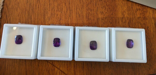 Four Matching Purple African Amethyst Gems Cushion Cut 10x8mm Each 10.85 Cts TW