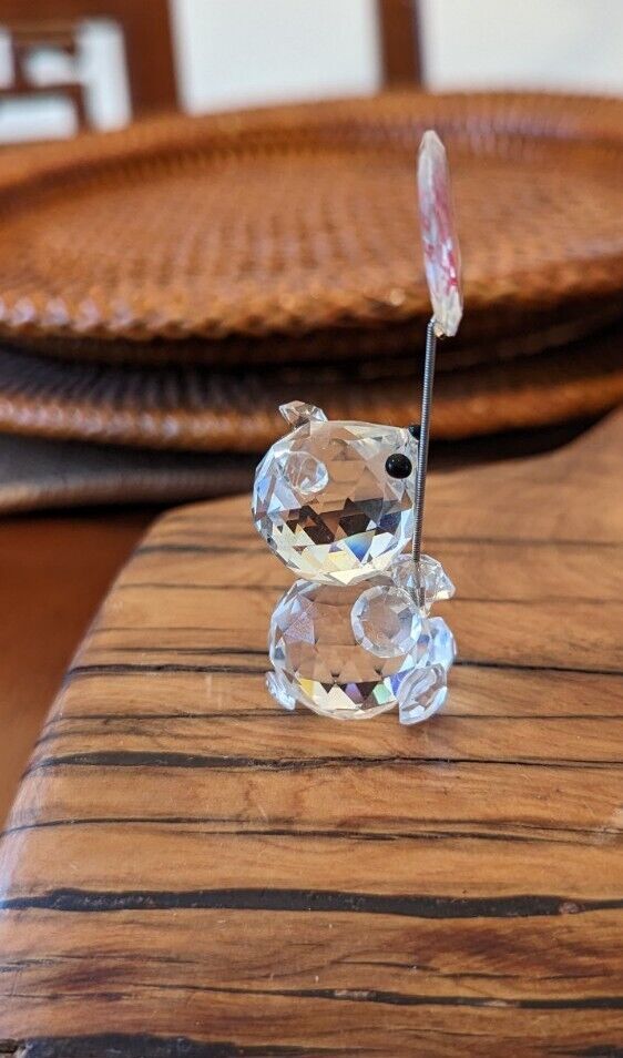 Signed Zoo Crystal Bear miniature Figurine Holding I Love AT&T Sign  1" x 2"