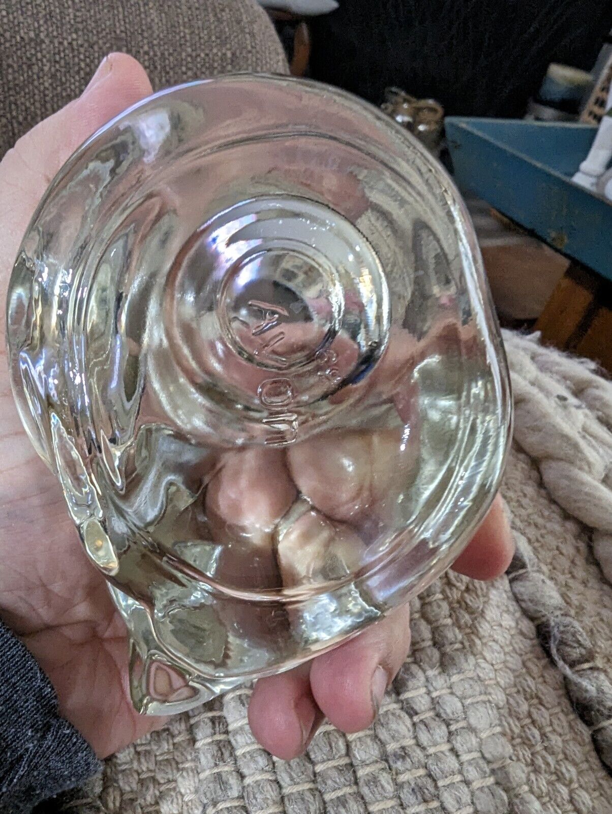 VINTAGE  Avon 5" clear sleeping kitty cat votive candle holder