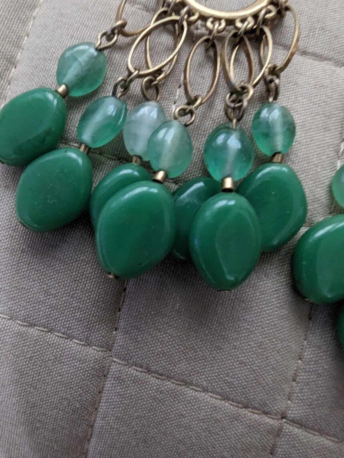 Teel Green On Silver Tone Loop Dangling Earrings