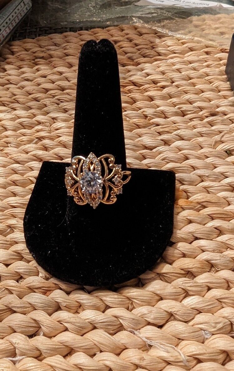 Golden 925 Silver K's Ring With Cz Center And Sides, Size 10