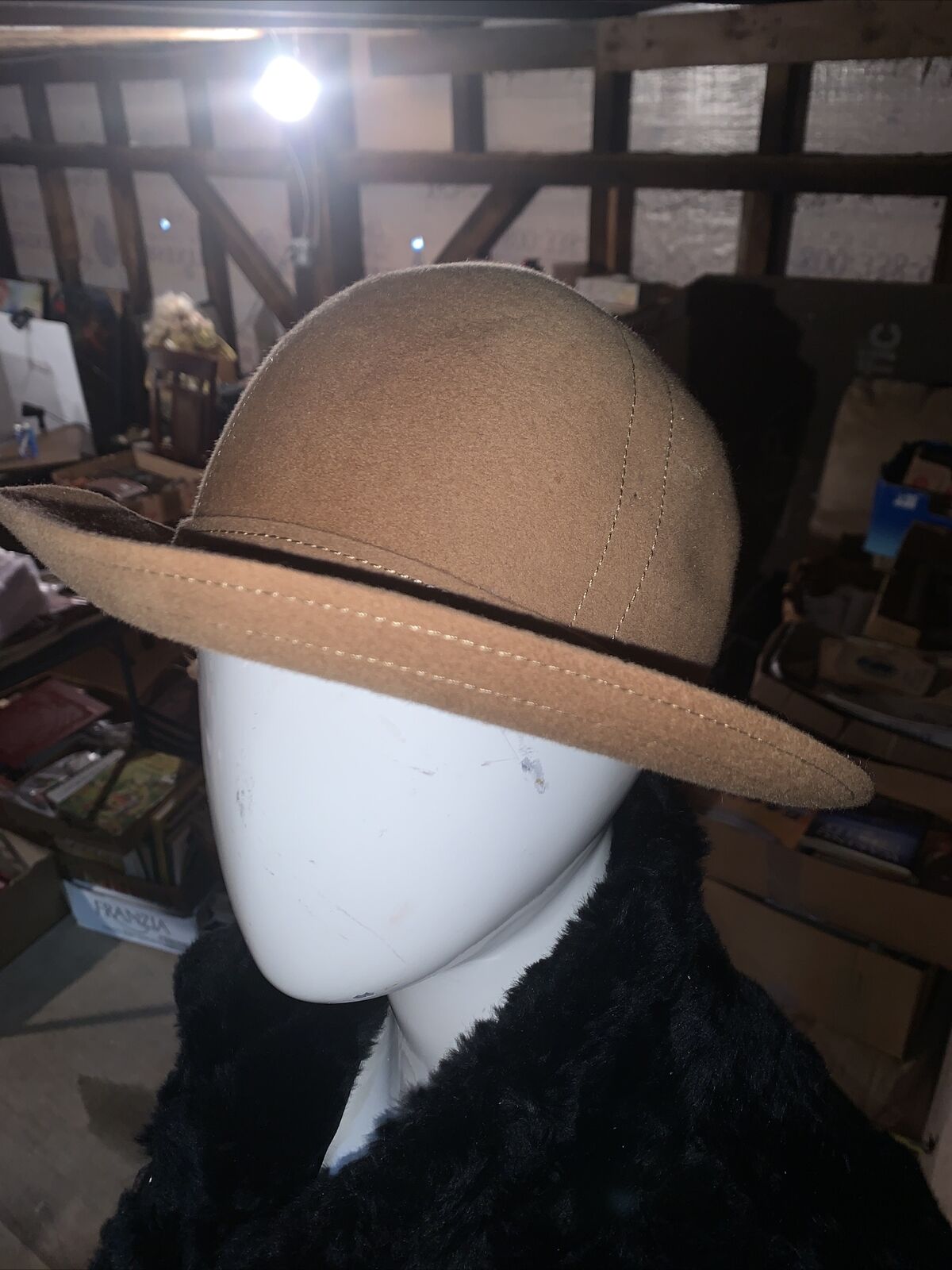 Vintage Adolfo II Brown Hat With Feather