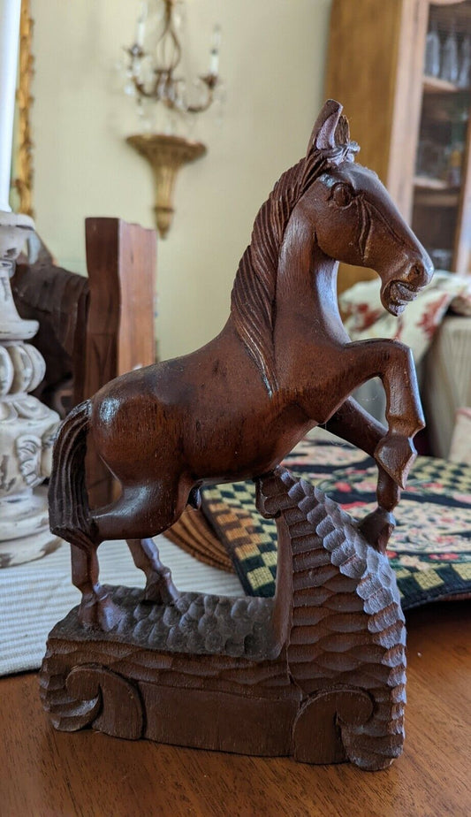 Vintage Solid Wood Carved Horse About 9" Tall By 5" Wide