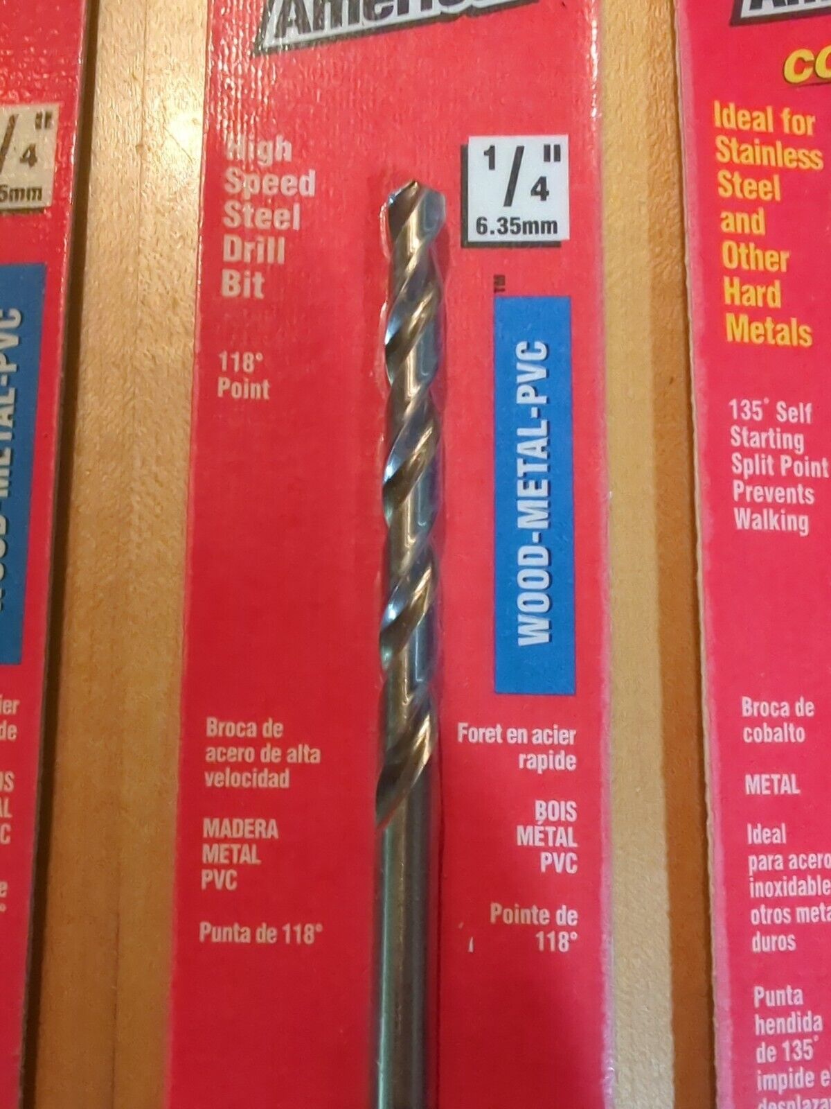 Vermont American 1/4 Drill Bits Two Packs Wood Metal PVC, One Metal.